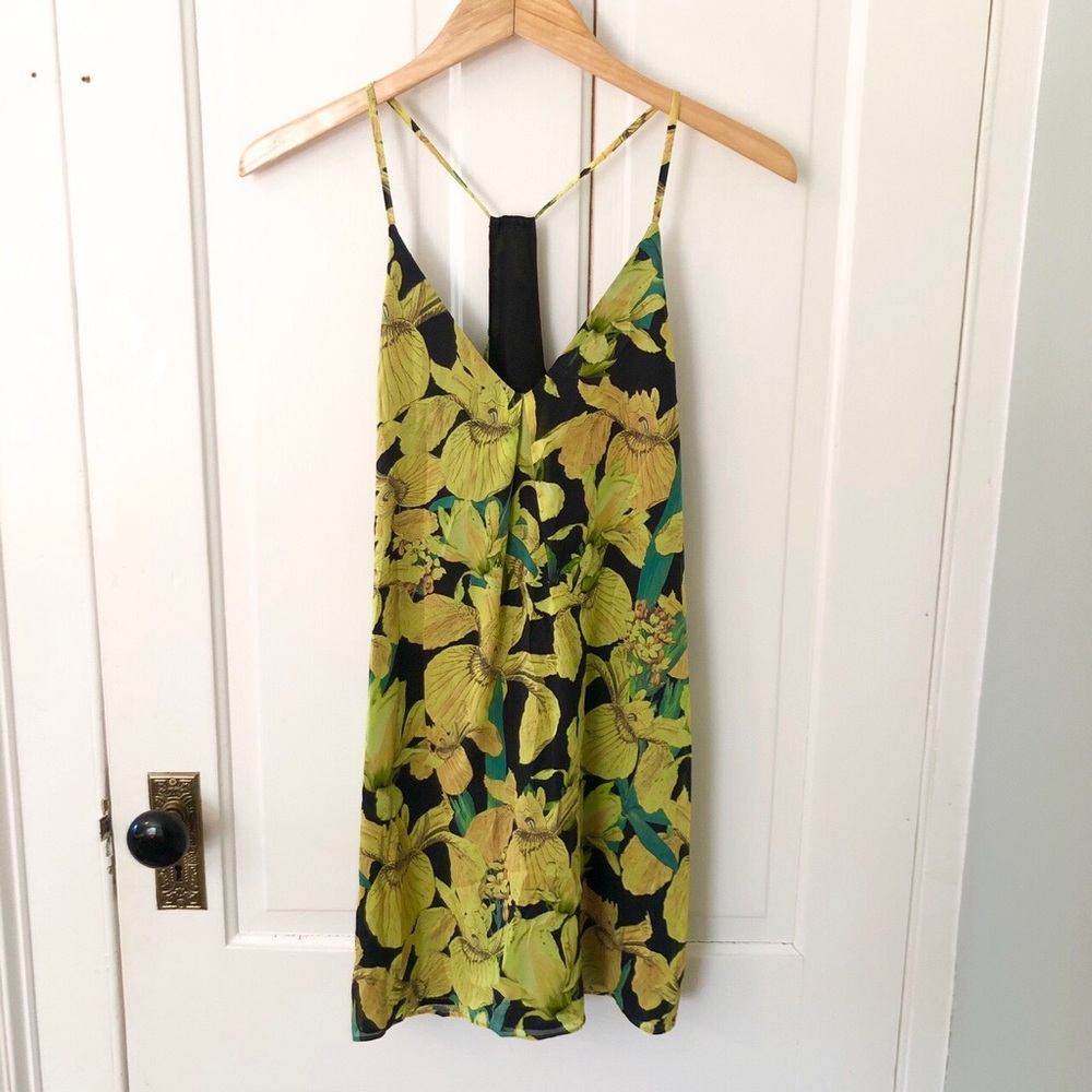 Alice + Olivia Fierra Minidress, Yellow Iris Print, Size S